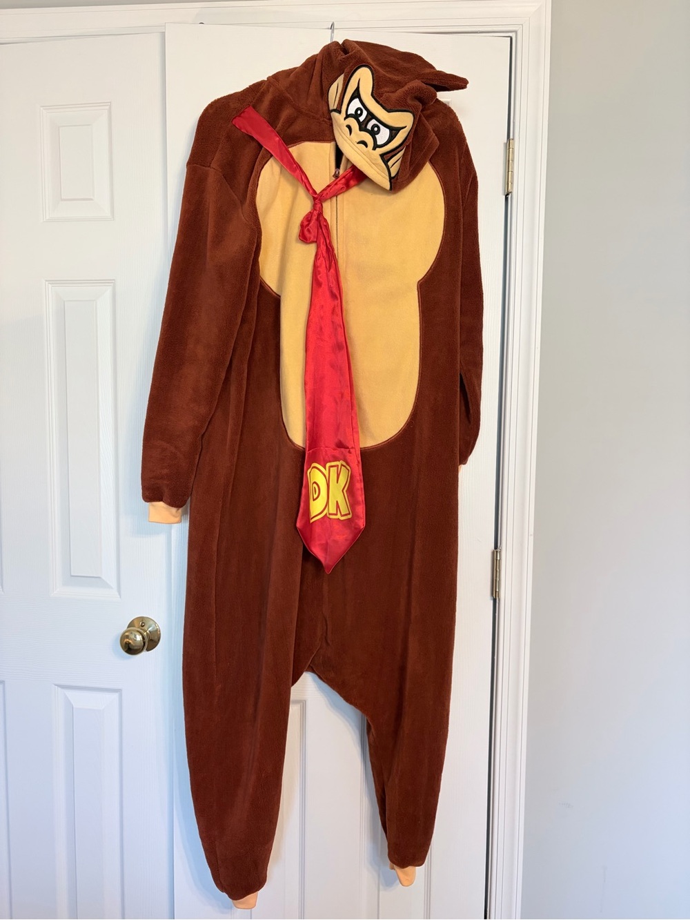 Brown Monkey Onesie Costume with Red Tie - Men Halloween